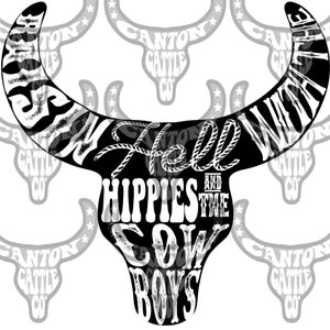 Hippies et Cowboys Sublimation File PNG INSTANT DOWNLOAD Cody Jinks Country Music Steer Head