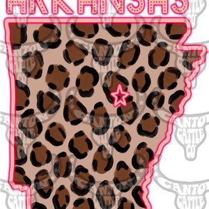 Arkansas Leopard Neon State, Western, Punchy, PNG, INSTANT DOWNLOAD, Sublimation File