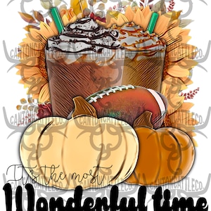 it&#39;s the most wonderful time of the year, fall, pumpkin, football, coffee, western, punchy, png, instant download, sublimation design