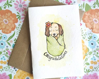 Hand Painted Watercolour Adoption Dog Card, Congratulations on your New Dog card - New Addition Card - Puppy Adoption card