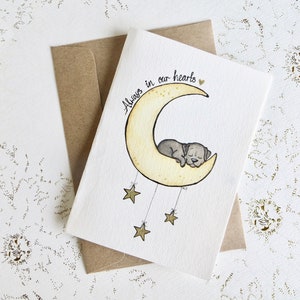 Handgeschilderde aquarel sympathie verlies huisdier kaart "altijd in ons hart"/ Pet Memorial Card, verlies van hond kaart