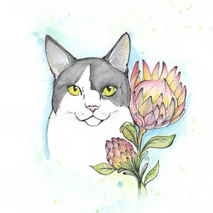 Retrato de gato pintado a mano: pintura personalizada de su mascota según sus especificaciones: acuarela sobre papel de artista de 300 GSM de alta calidad.