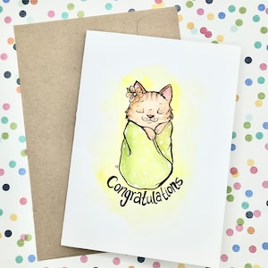 Carte de chat d'adoption aquarelle peinte à la main, félicitations pour votre nouvelle carte de chaton - nouvelle carte d'addition - carte d'adoption de chaton