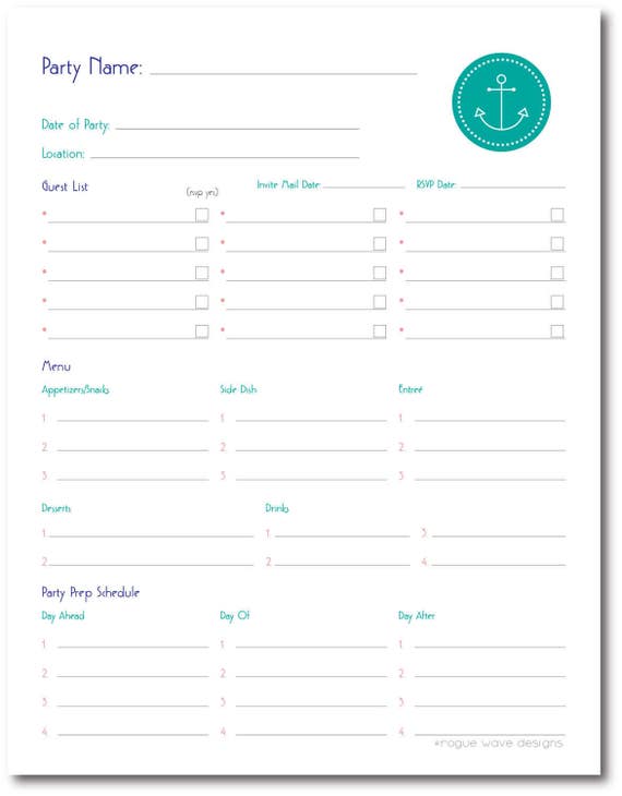 modern nautical party planner instant download printable etsy party planner schedule