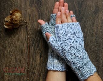 Knitted Fingerless gloves, gloves for girl, multicoror gloves, wool gloves, gift for girl, light blue gloves, girls outfit, beige mittens