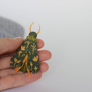 Moth brooch, boho jewelry, embroidered moth, botanical brooch, insect jewelry, insect wall decor, plants art, plants embroidery image 2