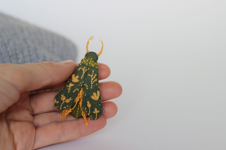 Moth brooch, boho jewelry, embroidered moth, botanical brooch, insect jewelry, insect wall decor, plants art, plants embroidery image 2