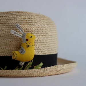 Bird brooch Easter bunny Easter jewelry Linen bunny Linen bird Fabric bunny Yellow bird Mothers day gift Miniature bird pin Easter gift image 6