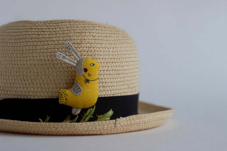 Bird brooch Easter bunny Easter jewelry Linen bunny Linen bird Fabric bunny Yellow bird Mothers day gift Miniature bird pin Easter gift image 6