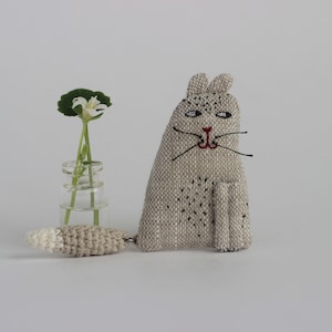 cat lover gift cat brooch linen cat miniature cat stuffed cat gift for pet lovers unique pin heart nose natural linen brooch