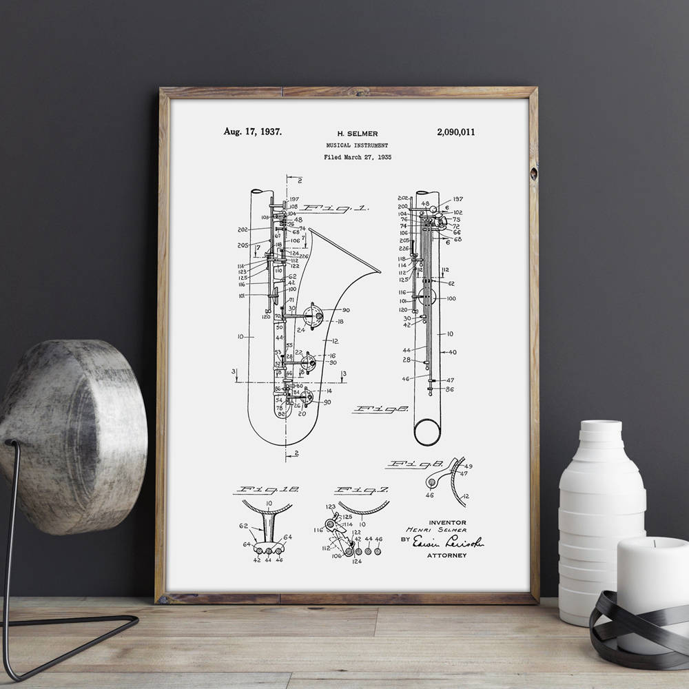 Saxophone Poster Saxophone Blueprint Saxophone Print Music Etsy