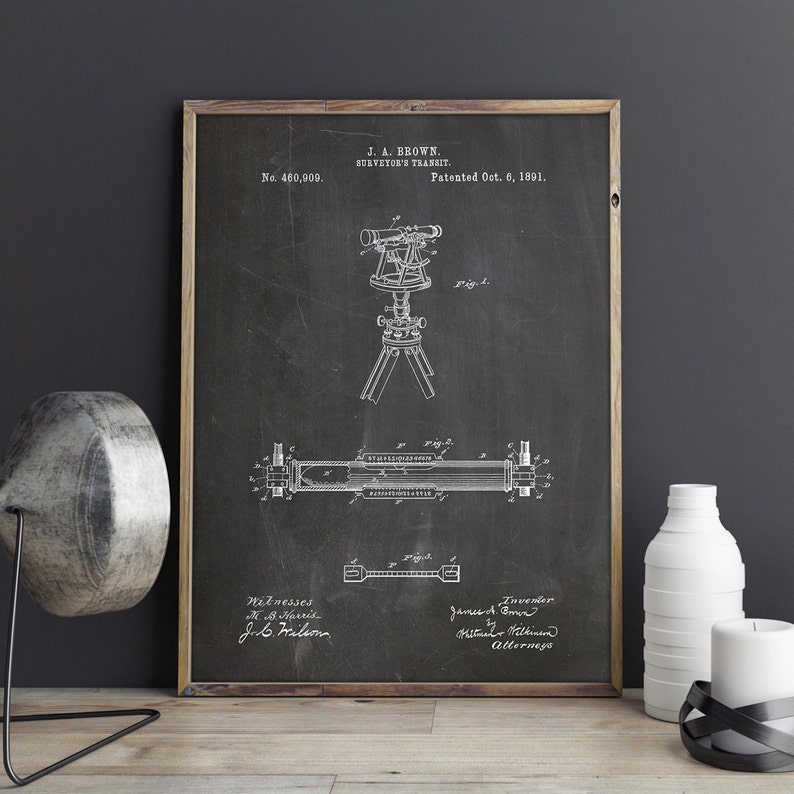 Surveyor S Transit 1891 Patent Poster Land Surveyor Etsy - image 0