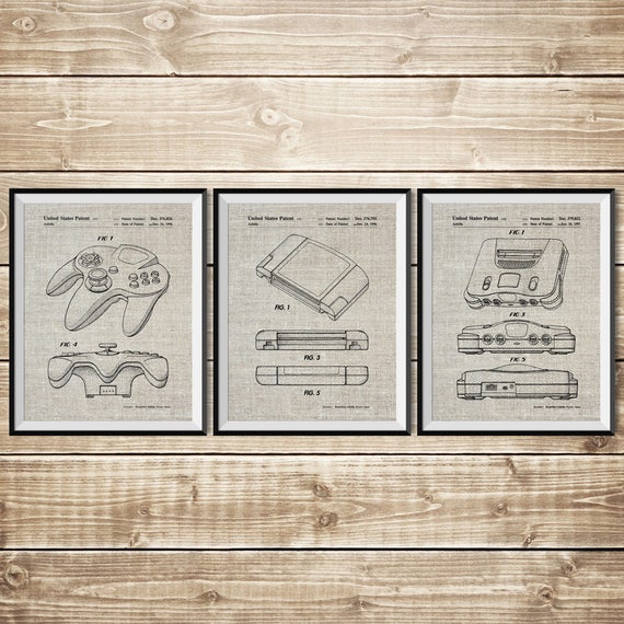 Nintendo Wall Decor, Patent Print Group, Gamer Art Poster, Nintendo 64