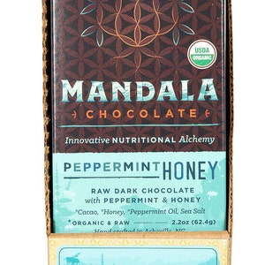 Peppermint Honey Raw Organic soy-free Chocolate, bean to bar, (case of 6)