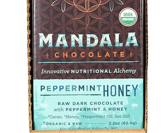 Peppermint Honey Raw Organic soy-free Chocolate, bean to bar, (case of 6)