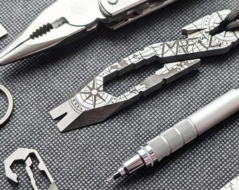 Titanium Pry Bar EDC • Birthday Gift for Husband • Pocket Multitool Bit Driver & Bottle Opener • Keychain Tool for Men