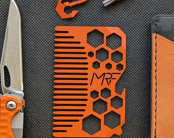 Titanium Beard Comb • Wallet Card Grooming Tool for Men • EDC Bottle Opener & Pocket Comb • Gift for Husband • Lumberjack