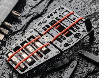 Titanium Bit Driver Card • EDC Hex Bit Holder • 1/4" Fits & Leatherman Bits • Pocket Tool Gift for Engineer • Bit Store