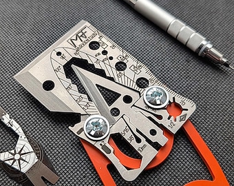 Titanium Credit Card Ax • 40+ EDC Survival Tools in 1 Wallet Card • Pocket Tomahawk Multitool • Unique Outdoorsman Gift • Adventur