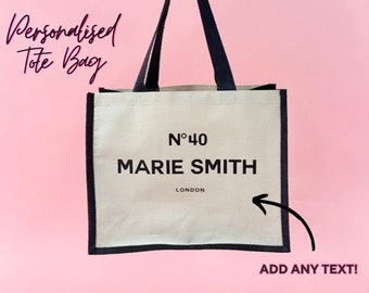 40th Birthday Gift, 50th birthday gift, personalised age tote shopper gift bag black and natural