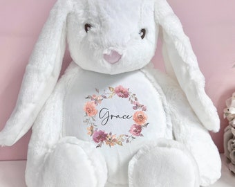 Personalised Bunny Rabbit, New Baby Gift, Personalised Plush Soft Toy, Your Name Teddy, Cuddly Toy, Girls and Boys Teddy Baby Shower Gift