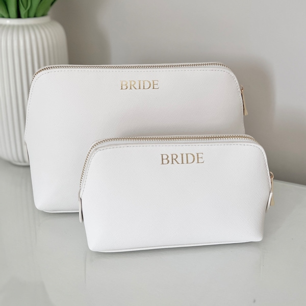 Bride Makeup Bag, personalised gift for bride, toiletry bag, honeymoon gift, wedding gift, white makeup bag, bridesmaid gift, bridesmaid bag