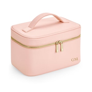 Personalised Vanity Case, Name Makeup Bag, Faux Leather PU vanity case for travel, travel toiletry bag, pink cream black grey makeup bag