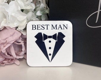 Best Man Gift, Personalised Coaster, Groomsman Gift, Usher, Father of the Bride, Personalised pint glass, gift for groom, gift box filler