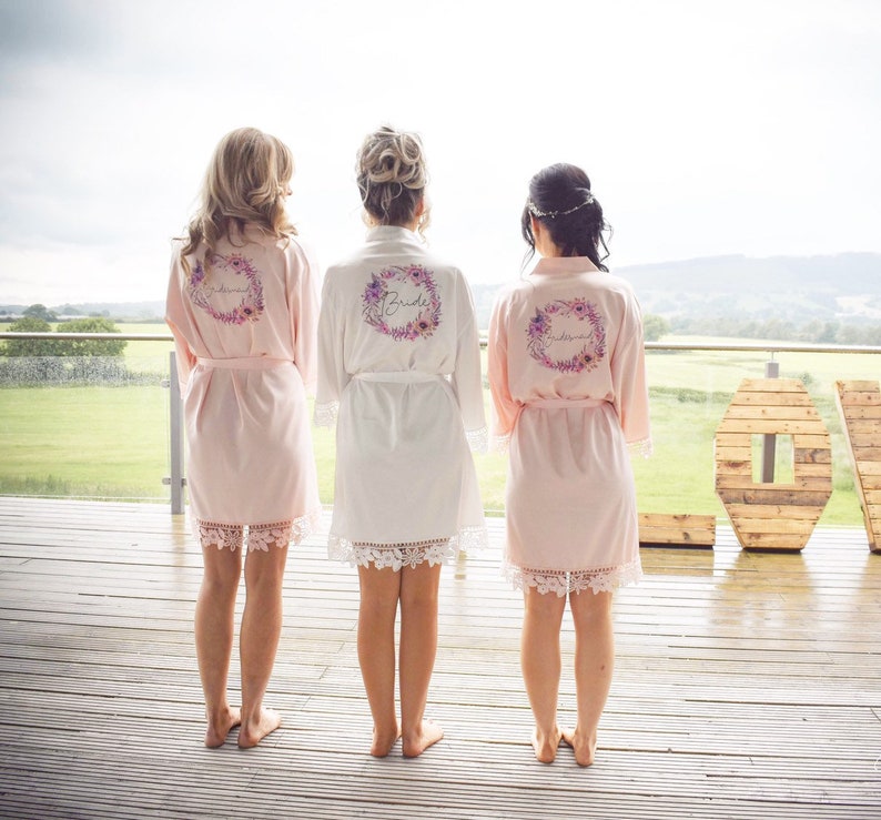 Wedding Dressing Gown personalised bridesmaid robe wreath Etsy