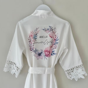 Personalised Bridal robe, Wedding Dressing Gown, wreath foliage floral Bridal robes, Robes, Satin Wedding Robe, Blush Pink Robe, bridesmaid image 5