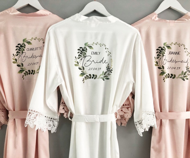 Personalised Bridal Robe Wedding Dressing Gown Wreath Etsy UK