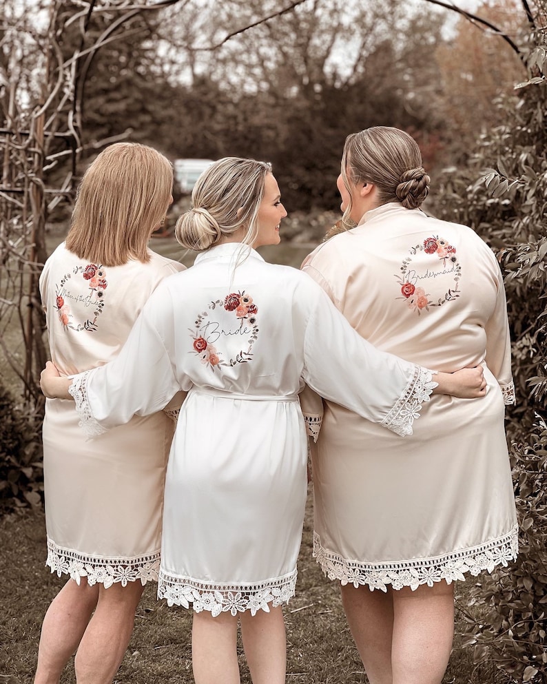 Personalised Bridal Robe Wedding Dressing Gown Wreath Etsy UK