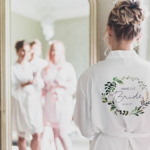 Personalised Bridal robe, Wedding Dressing Gown, wreath foliage floral Bridal robes, Robes, Satin Wedding Robe, Blush Pink Robe, bridesmaid image 9