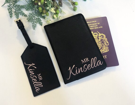 personalised passport cover and luggage tag set