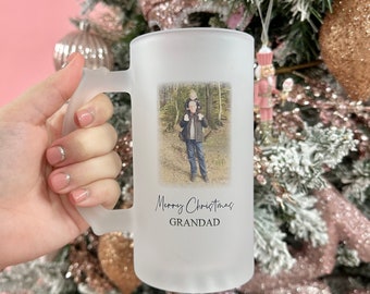 Personalised Beer Stein, Photo Upload Beer Glass, Gift for dad, Birthday Gift For him, Personalised Pint Glass, Gift for grandad