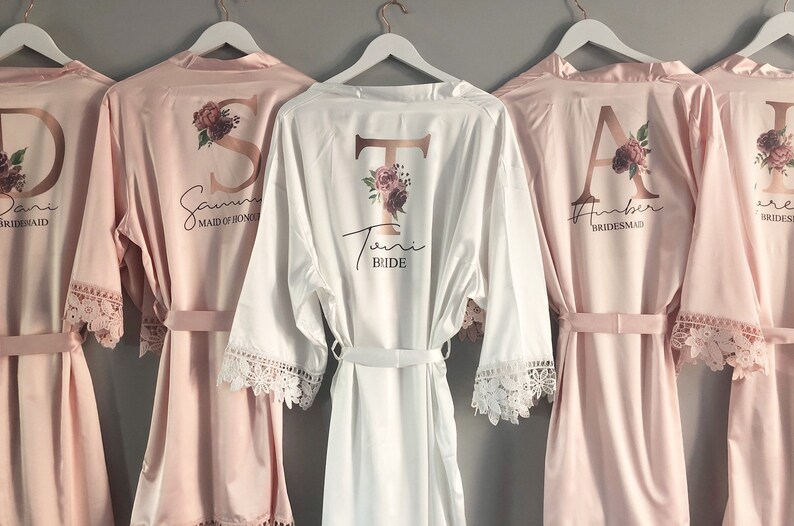 Wedding Dressing Gown, Bridal Robes, Satin Dressing Gown, bridesmaid robe, Wedding, Wedding Party Robes, Bride Robe, ROSE GOLD INITIAL image 4