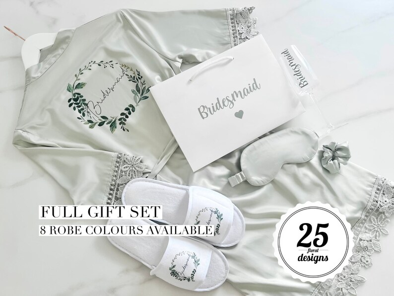Bridesmaid Gift Set Personalised Robe Bridal Robe Sage Etsy UK