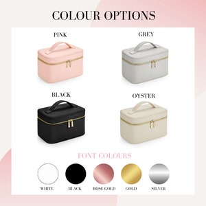 pink oyster grey and black personalised vanity case makeup bag with gold zip