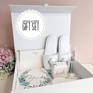 Ultimate bridal gift box set extra large, personalised bridal robe, sage green wedding, gift for bride, bride gift set