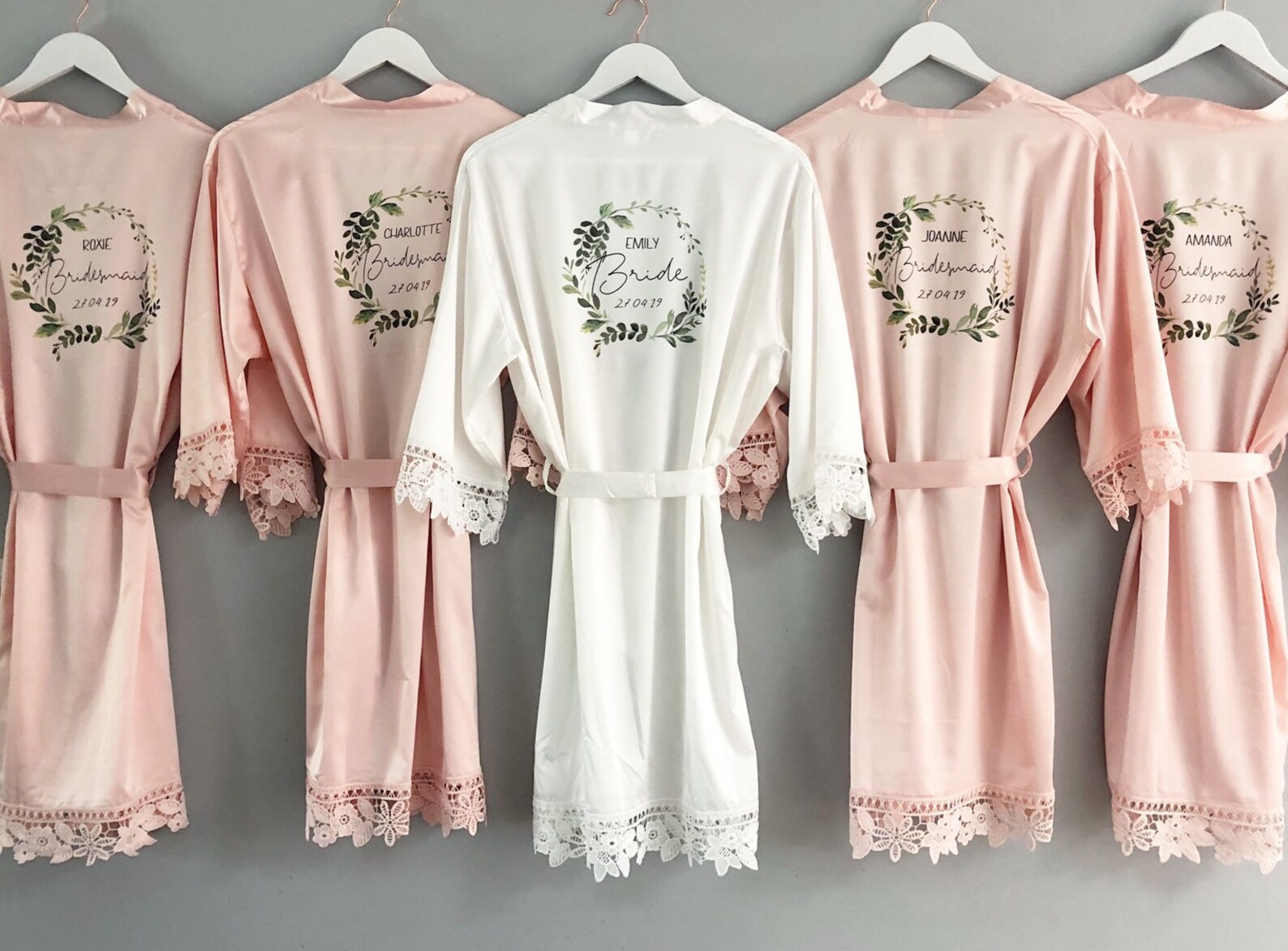 Personalised Bridal Robe, Wedding Dressing Gown, Wreath Foliage Floral