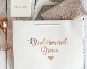 EXTRA LARGE personalised bridesmaid gift bag wedding gift bag personalised bridal party bag rose gold silver wedding hanger size