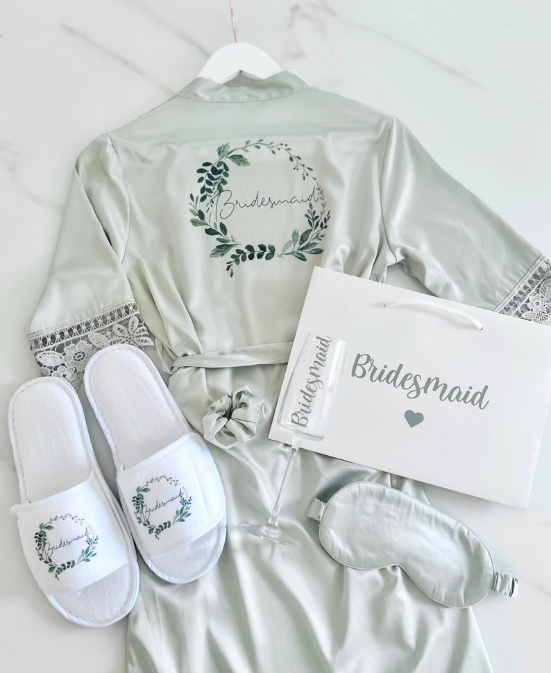 Bridesmaid Gift Set Personalised Robe Bridal Robe Sage Etsy UK