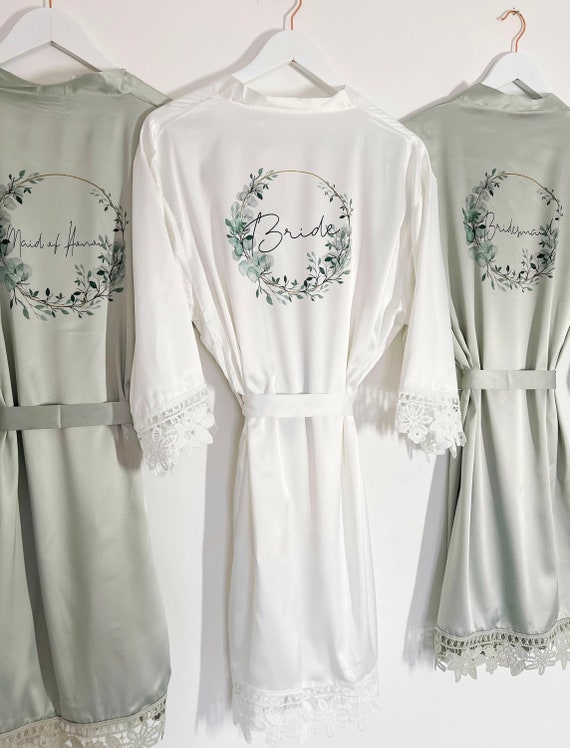 Personalised Bridal Robe Wedding Dressing Gown Wreath Etsy UK