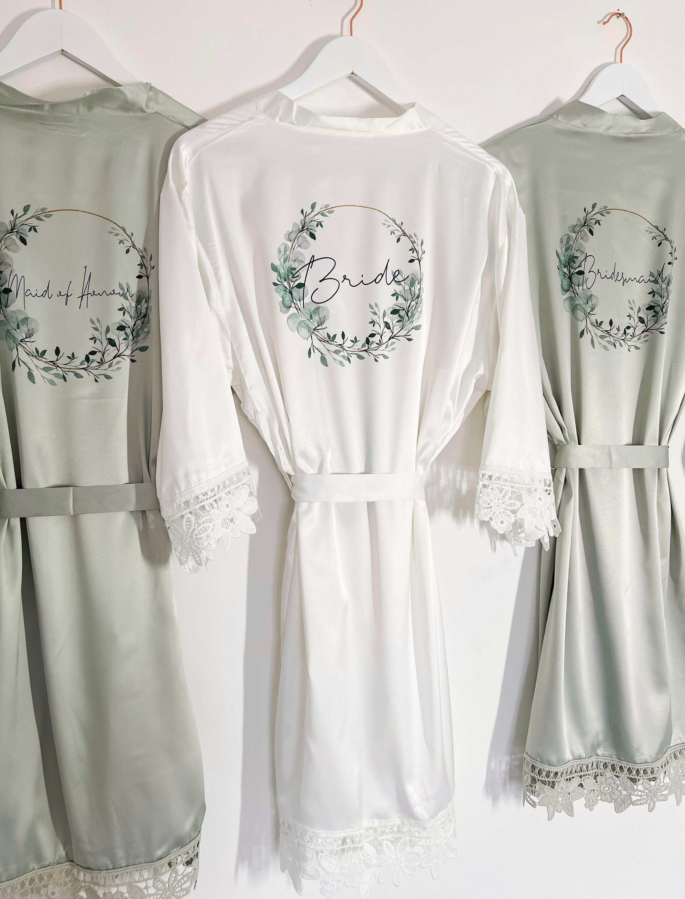 Personalised Bridal Robe Wedding Dressing Gown Wreath Etsy UK
