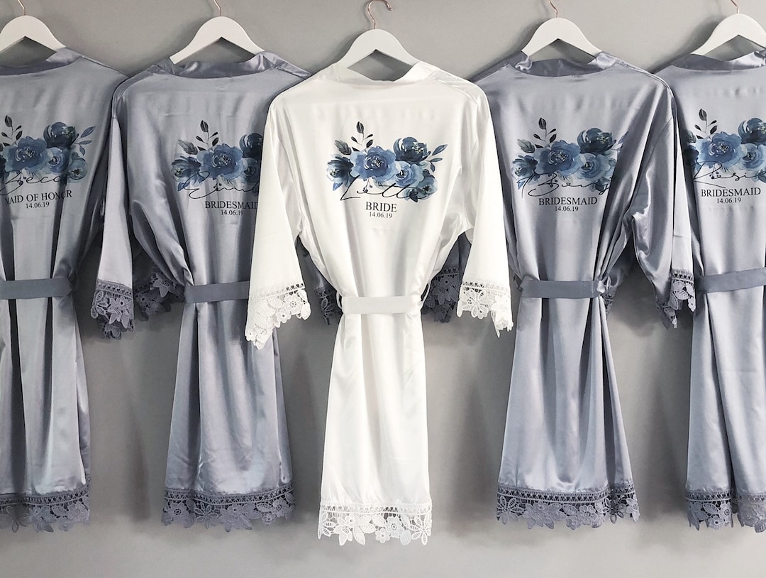 Personalised Bridesmaid Robes, Wedding Dressing Gown, Floral Bridal