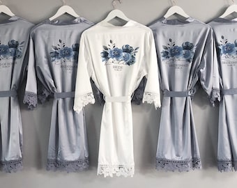 Personalised Bridesmaid robes, Wedding Dressing Gown, floral Bridal robe, Robes, Satin Wedding Robe, BOUQUET DESIGN