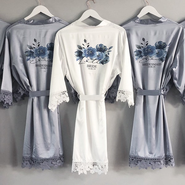 Personalised Bridesmaid robes, Wedding Dressing Gown, floral Bridal robe, Robes, Satin Wedding Robe, BOUQUET DESIGN