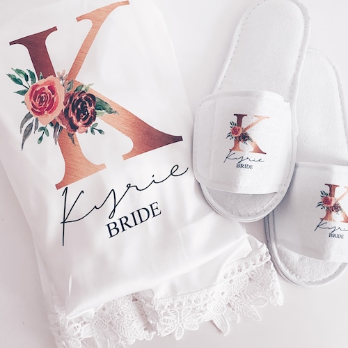 Wedding Dressing Gown and Slipper Matching Set Bridal Robes Etsy UK