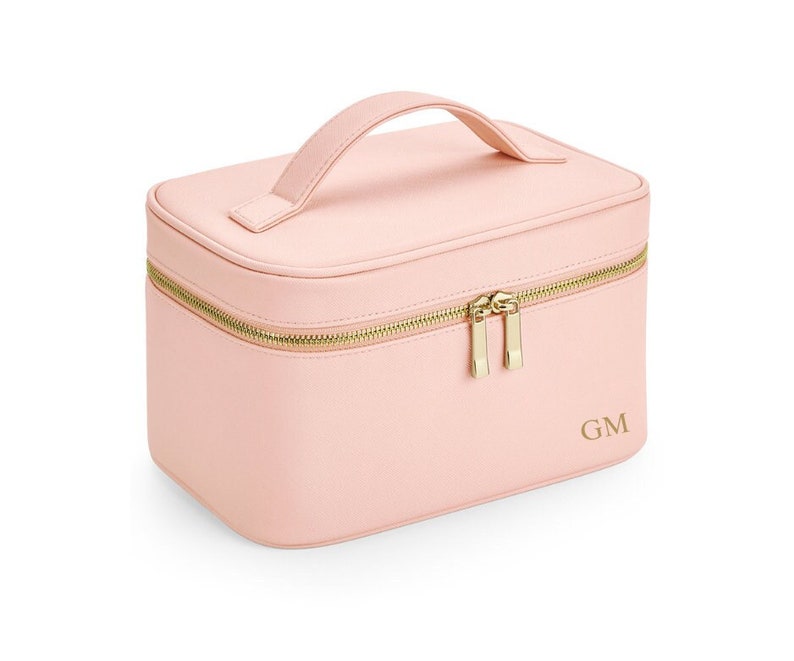 pink personalised vanity case makeup bag with gold zip