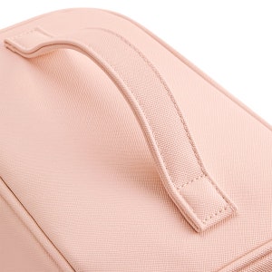 pink personalised vanity case makeup bag with gold zip handle strap